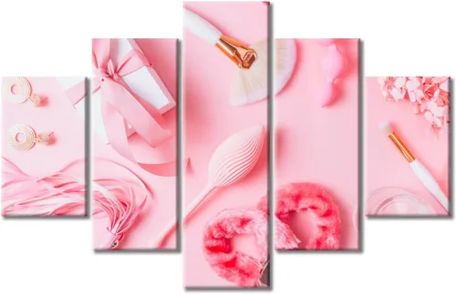 Vista 12 de Póster abstracto de labios de niña, cuadros dorados sobre lienzo, arte de pared, hermosos pósteres e impresiones en lienzo de 5 piezas, arte