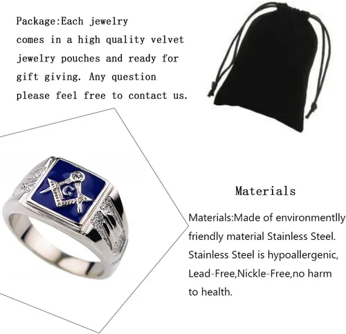 Vista 2 de WKXZMTR Anillo masónico para hombre, joyería punk, masónica, regalos para fanáticos de masón, anillo de amuleto religioso, joyería de masón