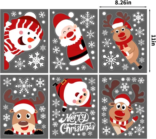 Vista 2 de LOMIMOS 107 calcomanías de Navidad para ventana, copos de nieve, reno, Papá Noel, para suministros de decoración de fiestas