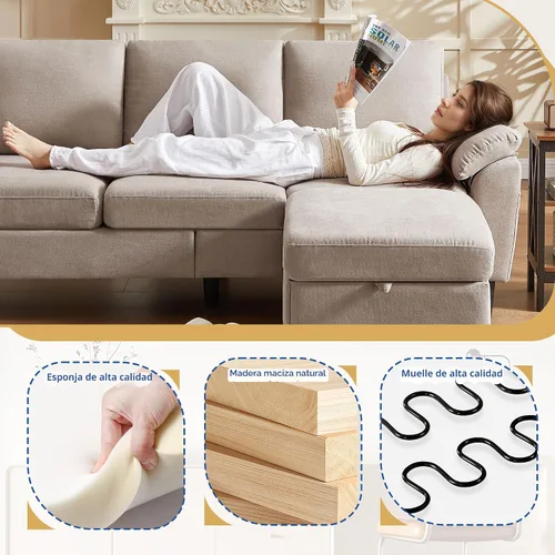 Vista 3 de Sofá modular convertible de 80 pulgadas, sofá pequeño en forma de L de 3 asientos con diván de almacenamiento reversible, sofá moderno de tela