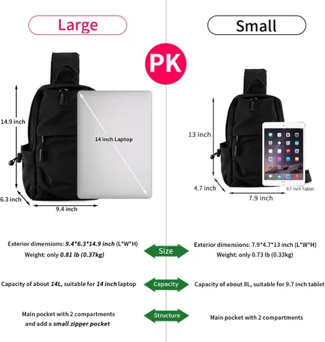 Vista 2 de Seoky Rop Bolso bandolera para hombre y mujer, ligero, resistente al agua, bolso cruzado para viajes, Negro -, Mochilas Sling