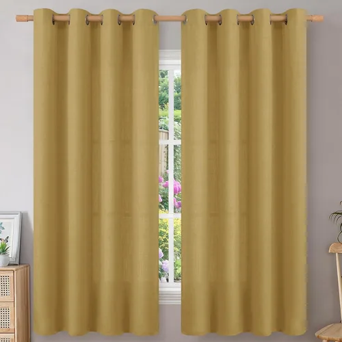 Vista 129 de BGment Cortinas de Lino Beige de 63 Pulgadas de Largo 2 Paneles - Tratamientos para Ventanas con Textura de Arpillera Filtrantes de Luz Cortinas