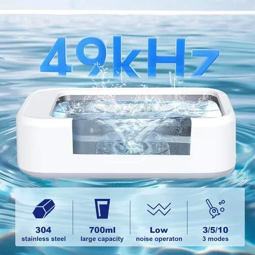 Vista 3 de Limpiador ultrasónico de anillos de joyería, 23.7 fl oz (24 onzas), 49 khz, 48 W, múltiples modos de visualización digital, práctico limpiador