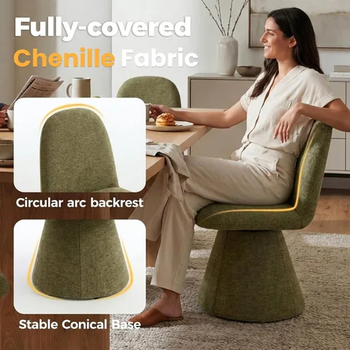 Vista 4 de DUOMAY Juego de 2 sillas de comedor giratorias de 360°, modernas de mediados de siglo, tapizadas con respaldo alto, base giratoria silenciosa, silla