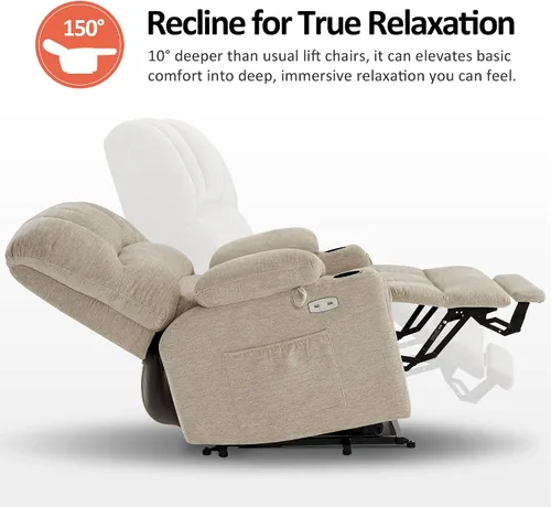 Vista 4 de MCombo Silla Reclinable Elevadora Eléctrica de Gran Tamaño para Ancianos, Silla Elevadora con Calor y Masaje, Reclinable Elevadora para Grandes