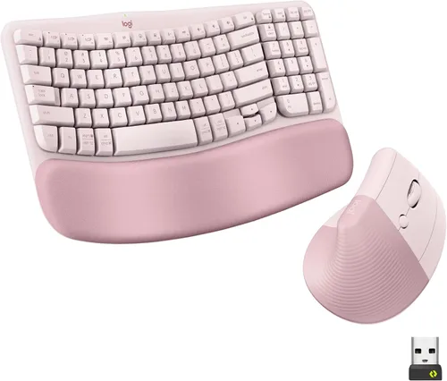 Vista 14 de Logitech Wave Keys & Lift Vertical Mouse - Combo de teclado y mouse inalámbrico ergonómico - con reposo de palma acolchado, Easy-Switch, Bluetooth