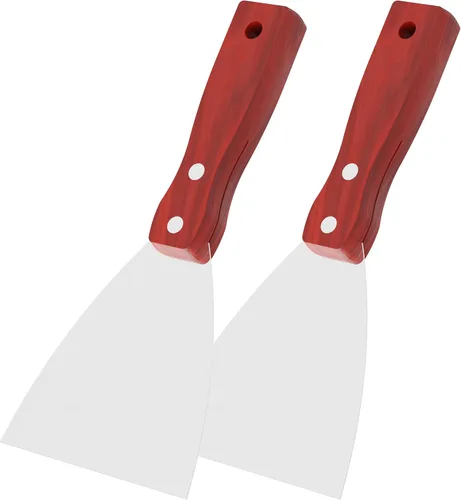 Vista 7 de Cuchillo de masilla, 2 herramientas raspadoras de acero inoxidable de 1 pulgada, cuchillos de metal con mango de madera para paneles de yeso