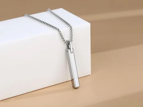 Vista 3 de COAI Collar de barra de acero de tungsteno para hombres y mujeres, collar de dioscollar de plata de 20 a 26 pulgadas