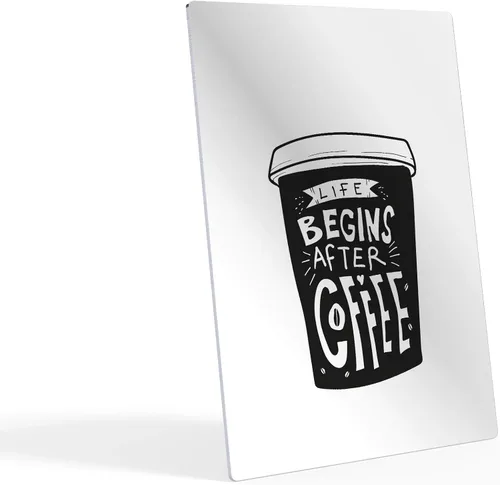 Vista 2 de HB Art Design Life Begins After Coffee Black and White Cup Metal Print Wall Art Coffee Bar Decor Coffee Signs Kitchen Wall Decor Dining Room