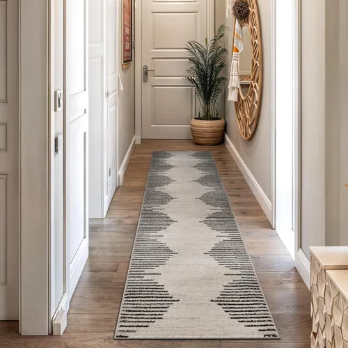 Vista 32 de Rugshop Alfombra bohemia a rayas resistente a las manchas, color beige, 2 x 7 pies