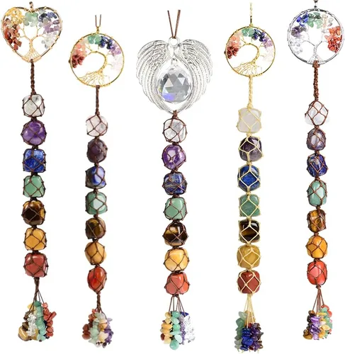 Vista 21 de Árbol de la vida hecho a mano con 7 piedras de chakras, cristales curativos, adorno colgante para decoración del hogar