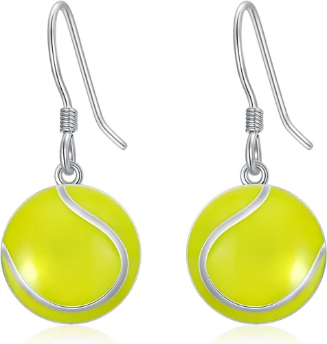 Vista 11 de Aretes deportivos de plata de ley para béisbol, fútbol, voleibol, tenis, baloncesto, aretes colgantes de media bola, aretes de atletas, aretes