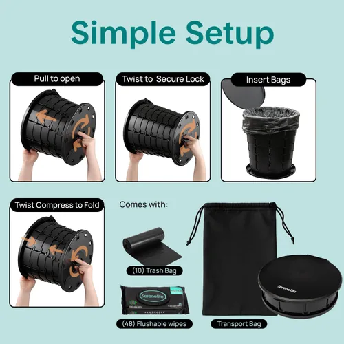 Vista 7 de SereneLife Asiento de inodoro plegable para campamento, altura ajustable, portátil, para viaje, con tapa, bolsa de transporte, base antideslizante