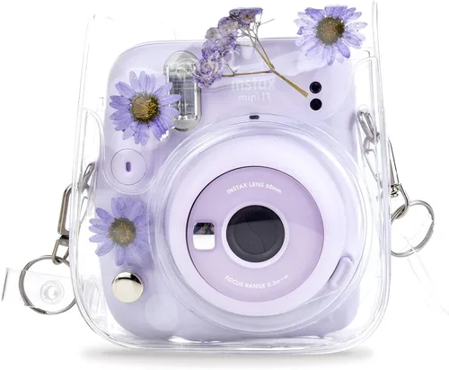 Vista 10 de Mini11 - Funda transparente para Instax Mini 11/9/8/8+/40 Cámara instantánea con flores secas de PVC con correa ajustable