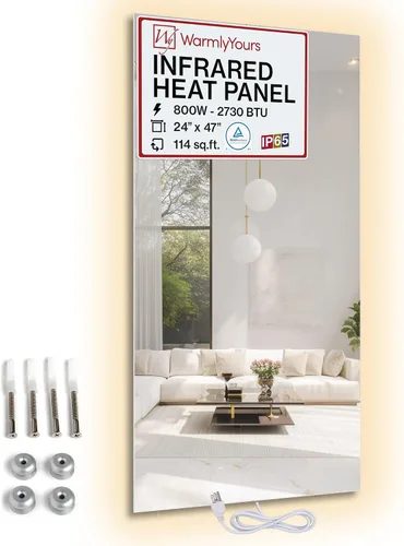 Vista 16 de Panel de calentador de pared infrarrojo de vidrio negro 600 W, panel de calor radiante eléctrico de 24 x 35 pulgadas, calentador de espacio