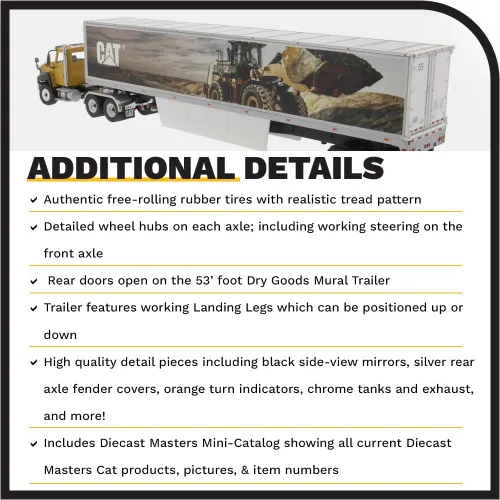 Vista 5 de Tractor de cabina de día Caterpillar CT660 con remolques murales - Diecast Masters - 85666