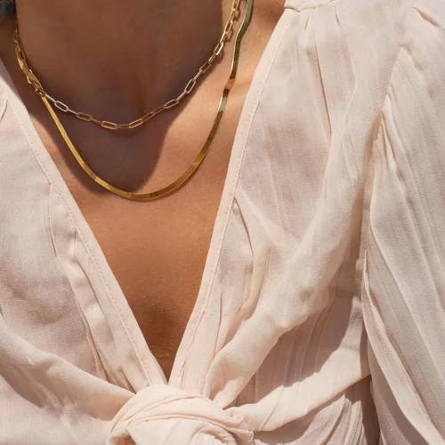 Vista 5 de CHESKY Gold Necklace for Women, 14K PlatedS925 sterling silver Snake Chain Necklace Dainty Simple Chunky Herringbone Necklace Gold Choker Necklaces