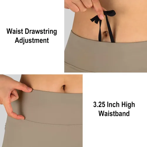 Vista 4 de ANIVIVO Falda de 24 pulgadas hasta la rodilla para mujer con leggings capri, leggings largos deportivos casuales con falda con bolsillos