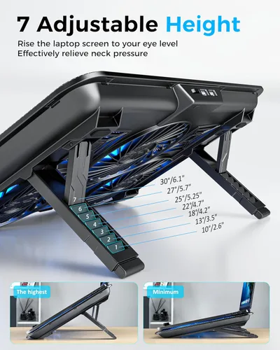 Vista 3 de AICHESON Almohadilla de refrigeración para laptop con 6 ventiladores de alta velocidad, enfriador para laptop con ángulos ajustables, compatible