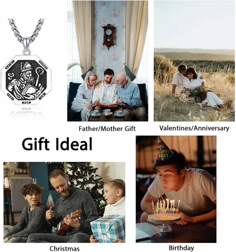 Vista 6 de DOTBJ Collar con colgante de cruz de San MiguelSan CristófaloSan BenitoSan PatricioJesús Amuleto de joyería para hombres y mujeres con cadena Rolo