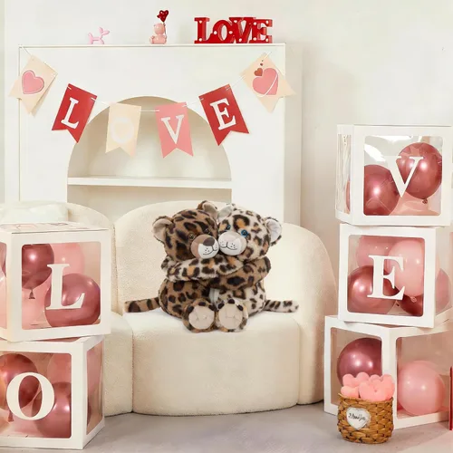Vista 5 de MorisMos Dúo de Animales de Peluche de Leopardo, Congelables y Aptos para Microondas, Juguete de Leopardo de Brazos Largos para Abrazar, Almohadilla