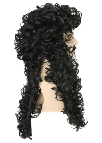 Vista 4 de Topcosplay Pelucas para hombre y barba larga Staight Cosplay Halloween disfraz peluca (negro)