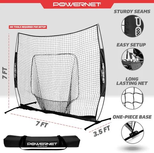 Vista 3 de PowerNet Pro One Piece Softball Baseball Net, Portable Baseball Training Equipment, Hitting, Throwing & Pitching Net with Carrying Bag
