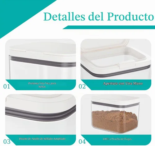 Vista 8 de Contenedor de azúcar moreno hermético, contenedor de almacenamiento de azúcar moreno de 1.3 cuartos (42 onzas/1.2 L) con cuchara, tarro transparente