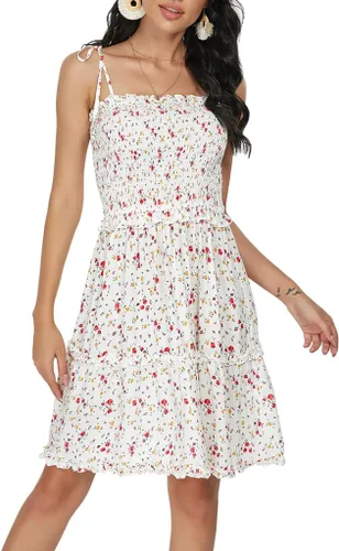Vista 2 de Vestido de verano para mujer, con tirantes delgados, sin tirantes, con volantes, parte superior de tubo para playa