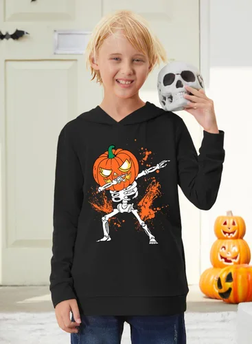 Vista 2 de Sudadera con capucha de manga larga para niños de Halloween con bolsillos de 4 a 14 años