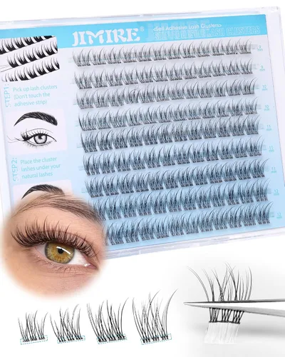 Vista 13 de JIMIRE 160 piezas de pestañas autoadhesivas de aspecto natural, 9-14 mm, racimos de pestañas pre-pegadas, sin necesidad de pegamento, pestañas