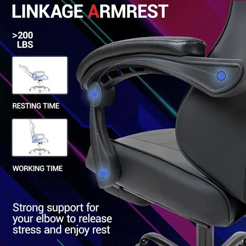 Vista 5 de Silla de juegos con reposapiés para adultos, silla de videojuegos de carreras de piel sintética, con soporte lumbar, para hombres y mujeres, silla