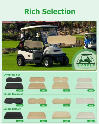 Vista 3 de Conjunto de cojín de asiento delantero de carrito de golf para Club Car DS 2000.5-up, bronceado, cojín de repuesto individual Respaldo del asiento