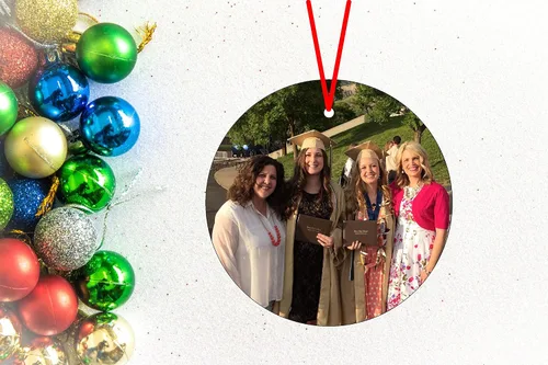Vista 3 de Adorno de Navidad con foto personalizada, adorno de Navidad de recuerdo de cristal de 3 pulgadas con tu foto y texto opcional (foto completa)