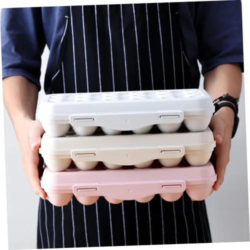 Vista 4 de SOLUSTRE Contenedor de huevos de 2 piezas, contenedor de 18 huevos, bandeja apilable de PP para huevos con tapa, bandeja de almacenamiento
