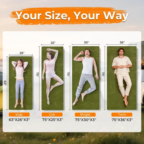 Vista 9 de Colchón de Espuma Viscolástica para Camping de 3 Pulgadas Impermeable Enrollable Cama de Dormir para Adultos Colchón Enrollable Portátil para Viaje