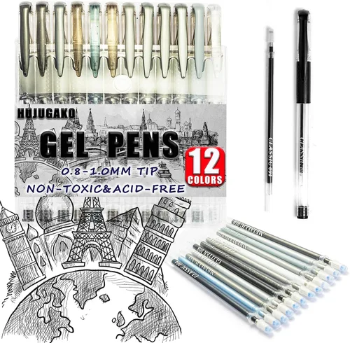Vista 6 de Paquete de 48 bolígrafos de gel azules, 24 bolígrafos de gel de colores con 24 repuestos, 40% más de tinta para escribir suavemente para adultos