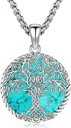 Vista 134 de Joyas de turquesa para mujeres y hombres de plata de ley 925 con colgante de urna para cenizas, collar con medallón de imagen, martillo de Thor