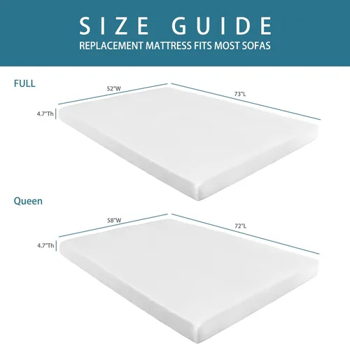 Vista 2 de Repuesto de colchón de espuma viscoelástica de 4.7 pulgadas con funda lavable para sofá cama y sofá cama, tamaño matrimonial, certificado
