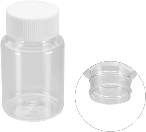 Vista 6 de Othmro 5 botellas de plástico de laboratorio de reactivo químico, 2.7 fl oz/2.7 oz de boca pequeña líquido/sólido redondo recipiente
