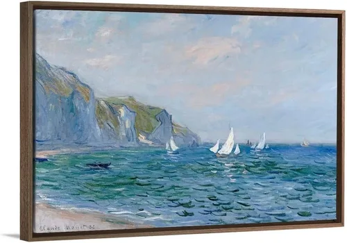 Vista 10 de CANVAS ON DEMAND Lienzo decorativo para pared, diseño de acantilados y veleros en Pourville por Claude Monet, impresionismo, costero, tradicional