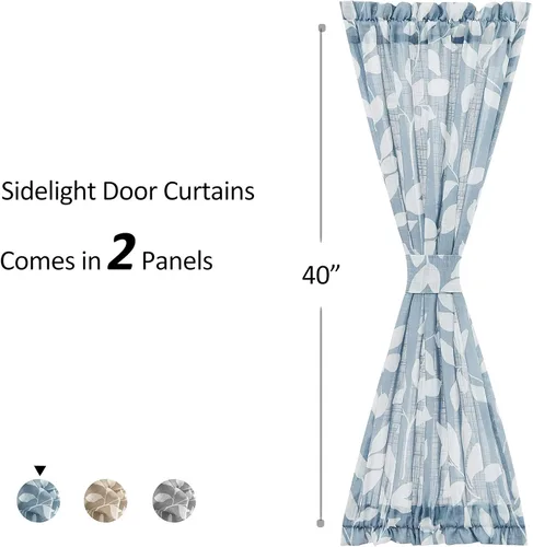 Vista 2 de Treatmentex Paneles de puerta francesa con luz lateral azul y blanca de 40 pulgadas de largo, estampado de hojas largas, cortinas de ventana