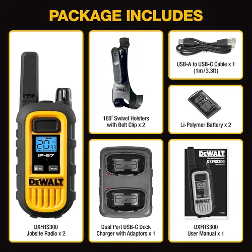 Vista 9 de DEWALT DXFRS300 - Walkie talkies resistentes de 1 vatio, impermeable, resistente a los golpes, largo alcance y radio bidireccional recargable