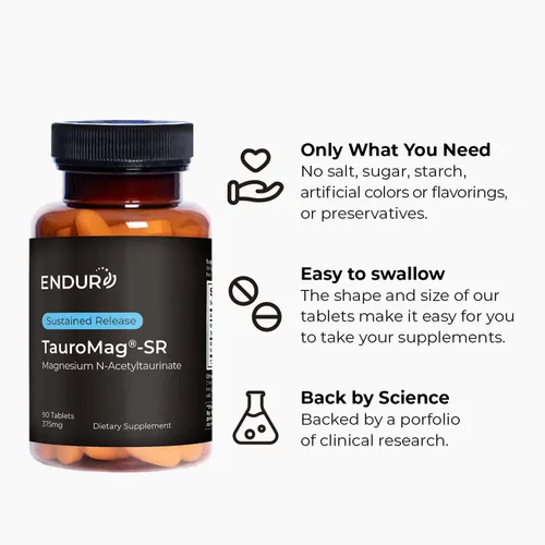 Vista 5 de ENDUR-TAUROMAG - Magnesio + Taurina - SR (liberación sostenida) 375 mg - Nootrópico para apoyo a la salud cerebral, relajación, concentración