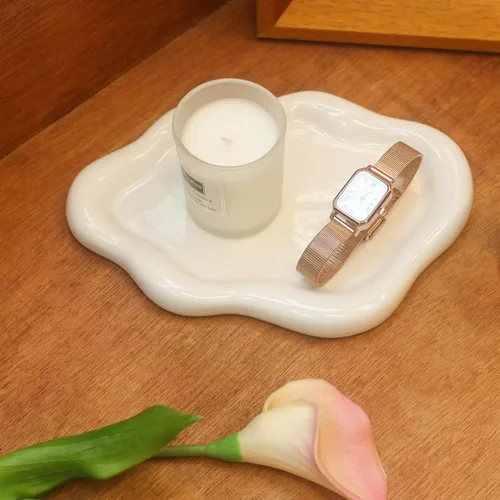 Vista 9 de CCINPPY Bandeja de cerámica para joyas y baratijas, bandeja decorativa en forma de nube para llaves para mujeres, plato porta anillos, plato bonito