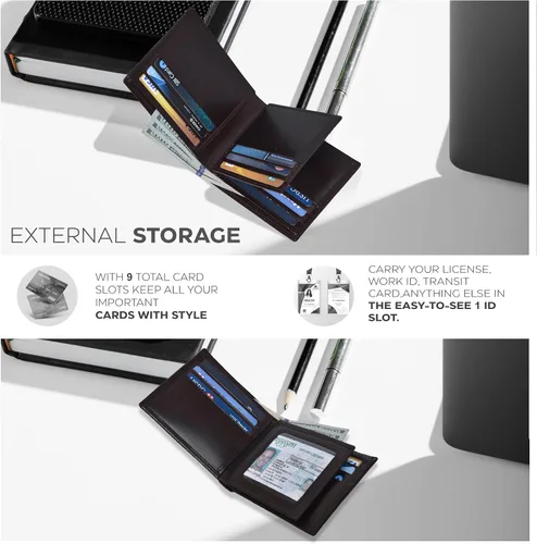 Vista 4 de Carteras RFID delgadas para hombres - Cartera de bolsillo frontal de piel genuina