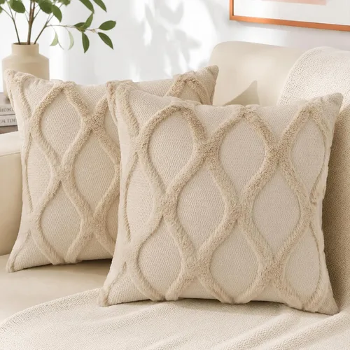 Vista 10 de decorUhome - Juego de 2 fundas de cojín decorativas para primavera de 16 x 16 pulgadas, fundas de almohada afelpadas de lana y piel sintética suave