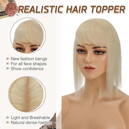 Vista 59 de Rich Choices Pelucas con topper de cabello para mujeres, cabello humano real 100% Remy, sin flequillo, para mujeres con adelgazamiento en la parte