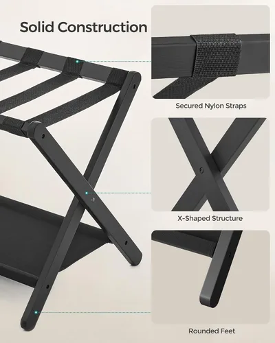 Vista 3 de SONGMICS Portaequipajes, Juego de 2, Soporte Plegable para Maletas con Estante de Almacenamiento, para Habitación de Huéspedes, Hotel, Dormitorio