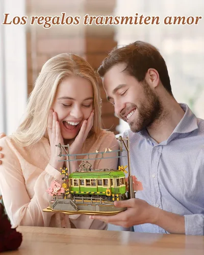 Vista 4 de Rolife Sakura Journey Tram - Rompecabezas de madera 3D para adultos, kits de construcción de modelos de bricolaje con luces LED, regalo creativo